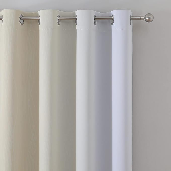 Estelar Textiler Beige and Grayish White Blackout Curtains & Drapes - Image 4