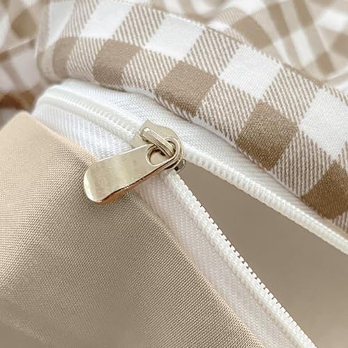 nayoroom gingham duvet cover set queen brown tan on a desk or shelf