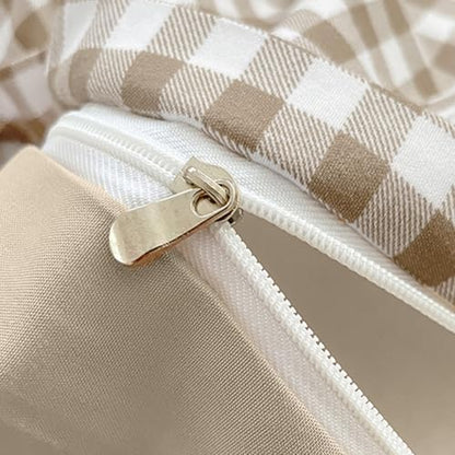 nayoroom gingham duvet cover set queen brown tan on a desk or shelf