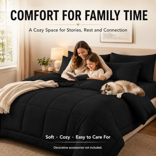 cozylux full size comforter sets black - 7, front angle view