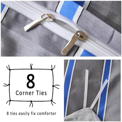 merryword blue and gray striped duvet cover set showing dimensions
