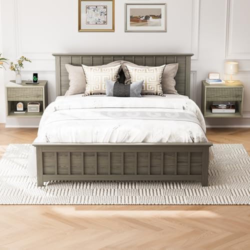 vingli floating nightstand gray fluted night stand 1, front angle view