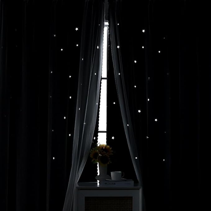 Black Blackout Curtains with Sheer Overlay - Image 5