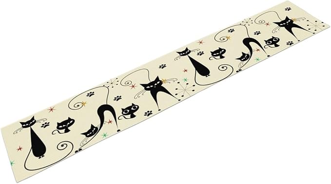 Mid Century Table Runner Minimalist Funny Black Cat Claws Retro Abstract - Image 8