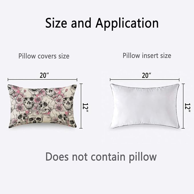 TKS MITLAN Skull and with Flowers Pillow Cover 12x20 inch Pink Cherry Rustic - Image 4