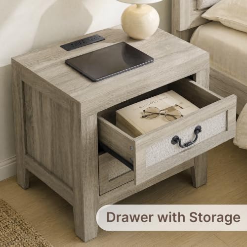 kislot upholstered led bed frame with nightstands set on a desk or shelf