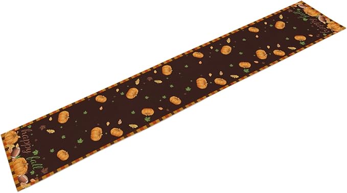 Happy Fall Pumpkin Table Runner, Linen Farmhouse Fall Table Runners, - Image 2