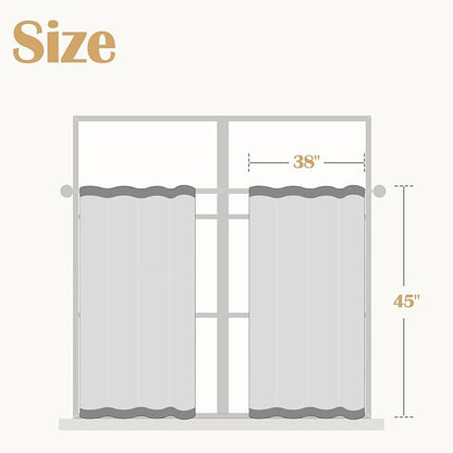 jinchan Striped Linen Kitchen Curtains 45 Inches Tier Curtains Farmhouse Modern - Image 2