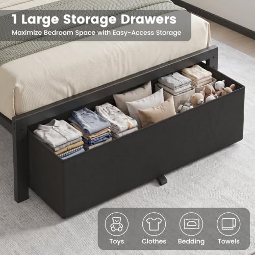 twin size bed frame with upholstered headboard and showing dimensions