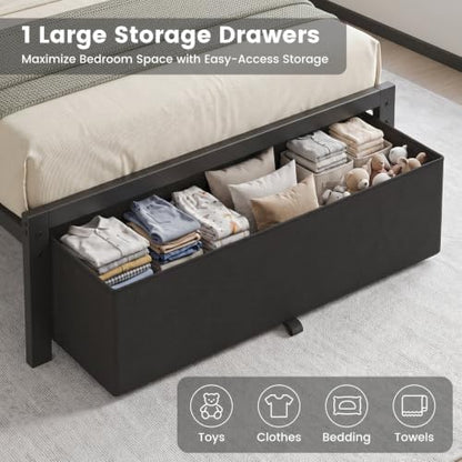 twin size bed frame with upholstered headboard and showing dimensions