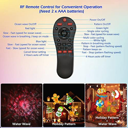 2025 Upgrade Halloween Christmas Projector Lights,2-in-1 Moving Holiday Landscape Lights,30 HD Wave Ocean Effects,Outdoor Waterproof Projection Light for Xmas Halloween Party Garden Decorations
