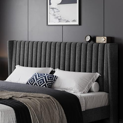 yaheetech king bed frame with headboard, dark gray, view 9