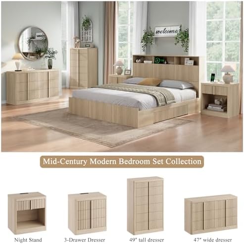 yansnwo 23.6" fluted nightstand set of 2 with, front angle view