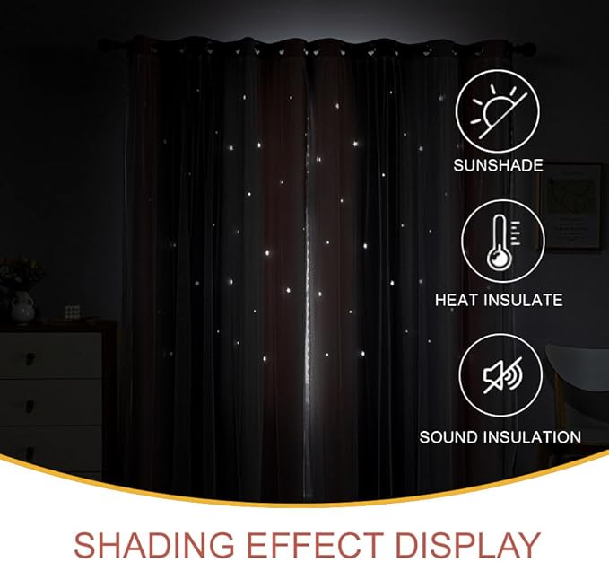 Star Girl and Kids Curtains for Bedroom Rainbow Ombre Double Layer Cute Shot - Image 5