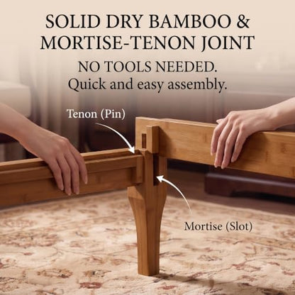 merax king size bamboo bed frame with tall showing dimensions
