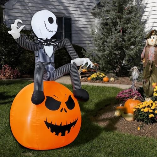 6Ft Inflatable Halloween Yard Decoration - Outdoor Blow Up Skeleton & Pumpkin Decoration - Built-in LED Lights for Halloween Lawn Outdoor Decoration