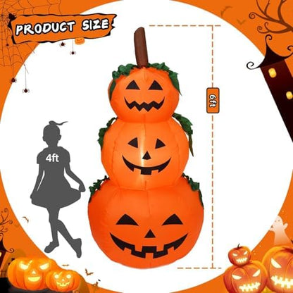6FT H Halloween Inflatable Stacked Pumpkins Blow up Pumpkin Stacked with Build-in LED Lights, Blow up 3 Pumpkins Inflatable Outdoor Indoor Decorations Large Party Yard Decoration