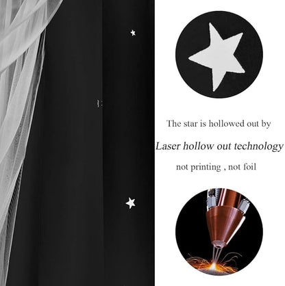 Kinryb Black Star Cutout Blackout Curtains Double Layer Curtains - Image 8