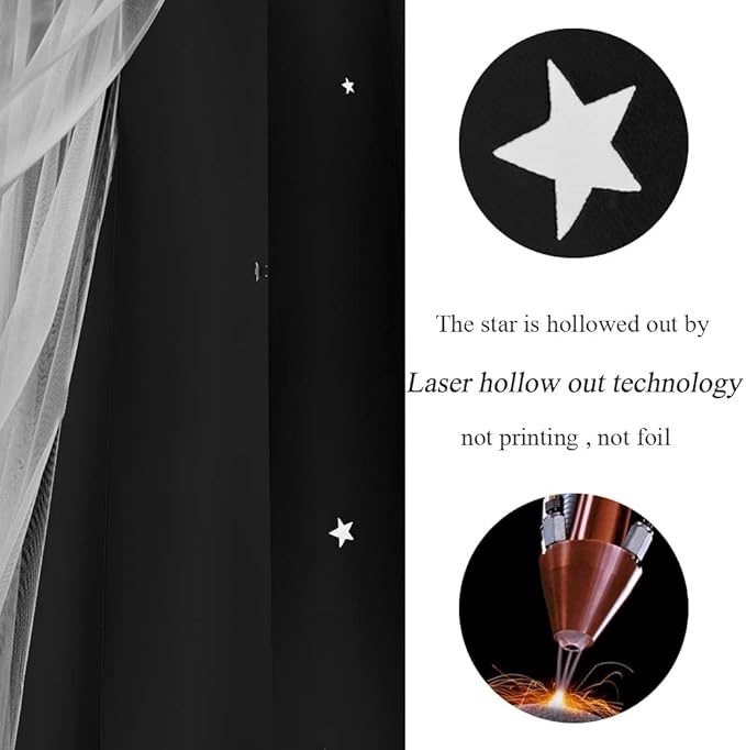 Kinryb Black Star Cutout Blackout Curtains Double Layer Curtains - Image 8