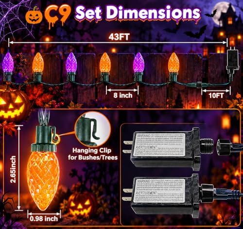 Connectable 2PK C9 Orange Purple Halloween String Light Plug in 86FT 100LED