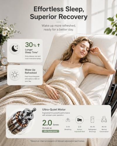 marsail adjustable bed frame full with mattress &, close-up detail