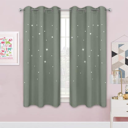 NICETOWN Kids Room Darkening Curtains 63 inches Long Thermal Insulated Star Cut by NICETOWN