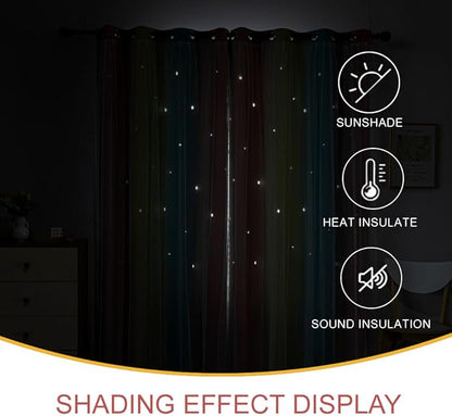 Star Girl and Kids Curtains for Bedroom Rainbow Ombre Double Layer Cute Shot - Image 5