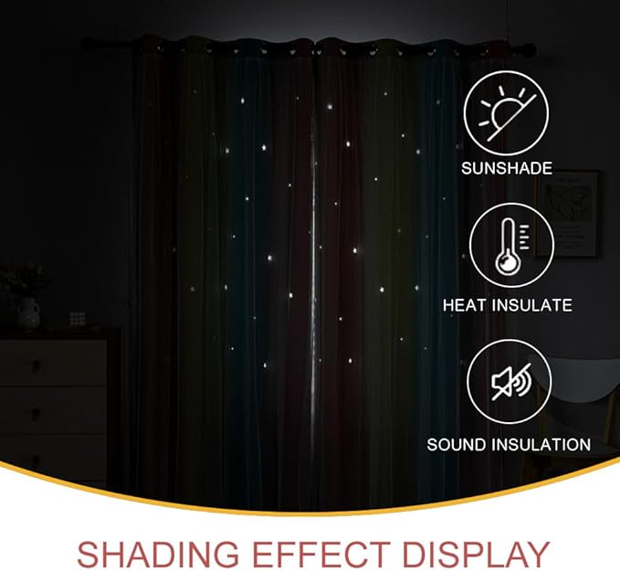 Star Girl and Kids Curtains for Bedroom Rainbow Ombre Double Layer Cute Shot - Image 5