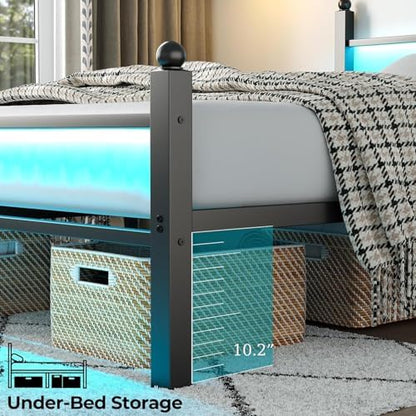 collaredeagle queen bed frame with led lights and showing dimensions