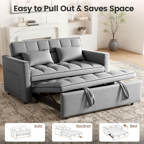 Sleeper Sofa Bed with Adjustable Backrest & Side Pockets, Gray