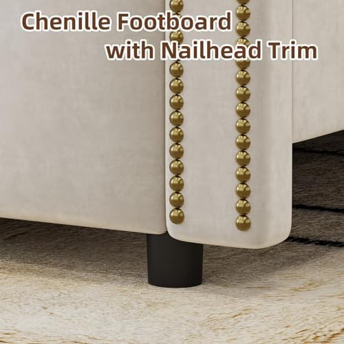 barnfurin queen bed frame chenille with tall nailhead showing dimensions