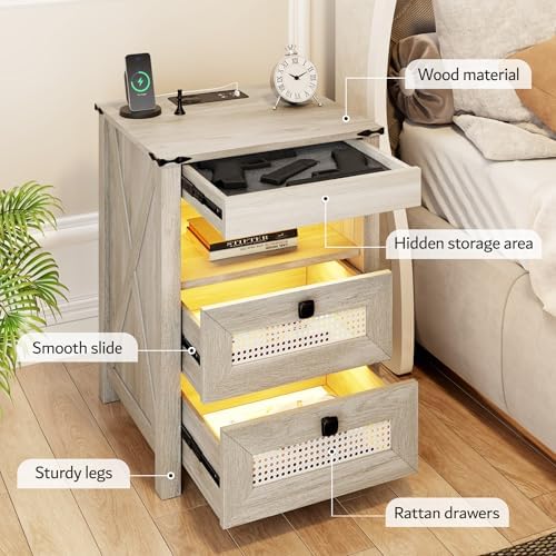 grey nightstands set 2 with gun drawer &, package contents