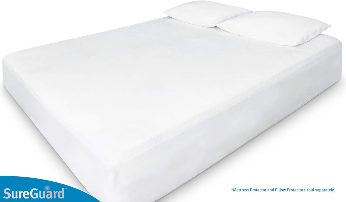 sureguard smooth waterproof mattress protector, full size mattress showing dimensions