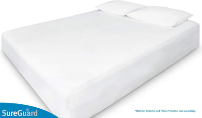 sureguard smooth waterproof mattress protector, full size mattress showing dimensions
