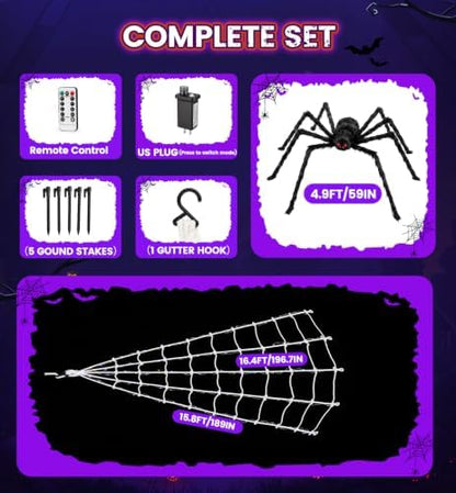 Upgrade Halloween Spider Web Decorations Outdoor + 59" Giant Spider Décor