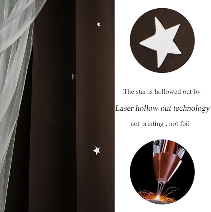 Kinryb Star Cutout Blackout 95 Inches Curtains Double Layer - Image 9
