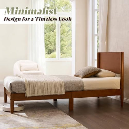 amerlife solid wood twin bed frame, mid century showing dimensions