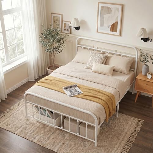 vecelo classic white victorian style metal bed frame showing dimensions