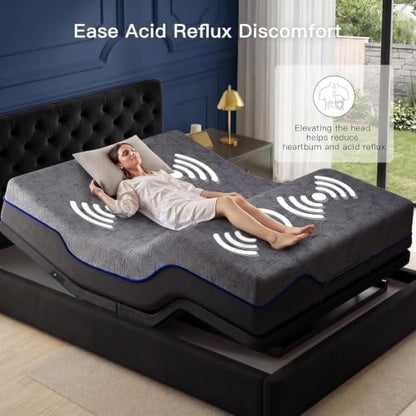 marsail split king adjustable bed frame with mattress, front angle view