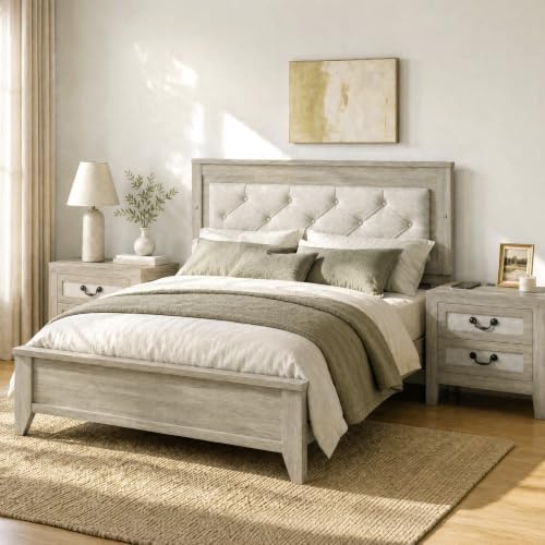 kislot upholstered led bed frame with nightstands set, close-up detail
