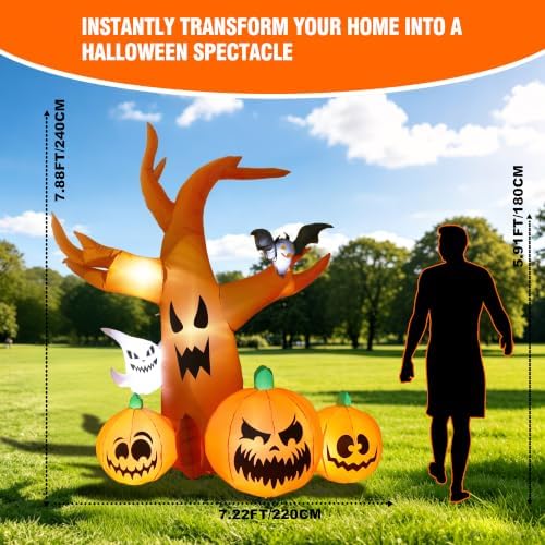 7.9 FT Halloween Inflatable Spooky Tree Outdoor Decor with Built-in LED Lights, Blow Up Yard Decoration for Haunted House Garden Lawn Halloween Party