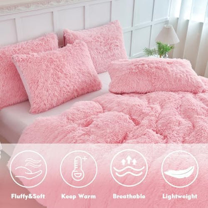 perfemet 3 pieces plush pink comforter sets full, close-up detail