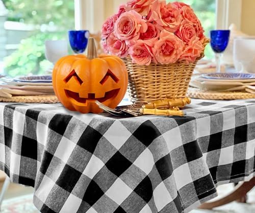 Halloween Round Tablecloth, Black and White Tablecloth 70 inch, 100% Cotton, Buffalo Plaid Round Tablecloth, Checkered Table Cloth, Outdoor Tablecover, Farmhouse Cloth Dining Gingham Tablecloth