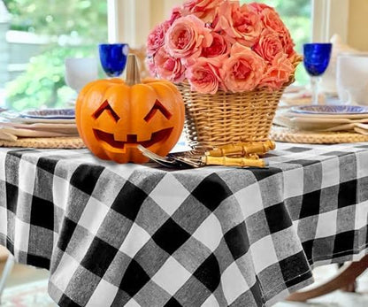 Halloween Round Tablecloth, Black and White Tablecloth 70 inch, 100% Cotton, Buffalo Plaid Round Tablecloth, Checkered Table Cloth, Outdoor Tablecover, Farmhouse Cloth Dining Gingham Tablecloth