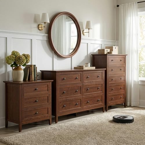 karl home brown farmhouse nightstand, wide end table shown in use