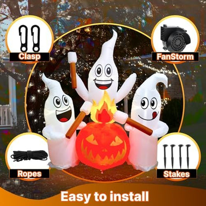 6 FT Halloween Inflatable Ghosts Roasting Marshmallows