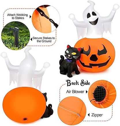 HOPOCO 5 FT Halloween Inflatables Outdoor Ghost Pumpkin Black Cat Decor