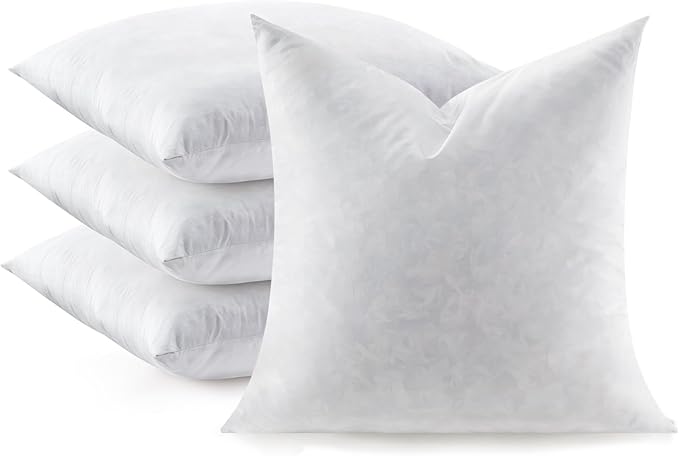 Feather Throw Pillow Inserts Set of 4, Soft Fluffy Square 22 x 22 Inches by Swandream