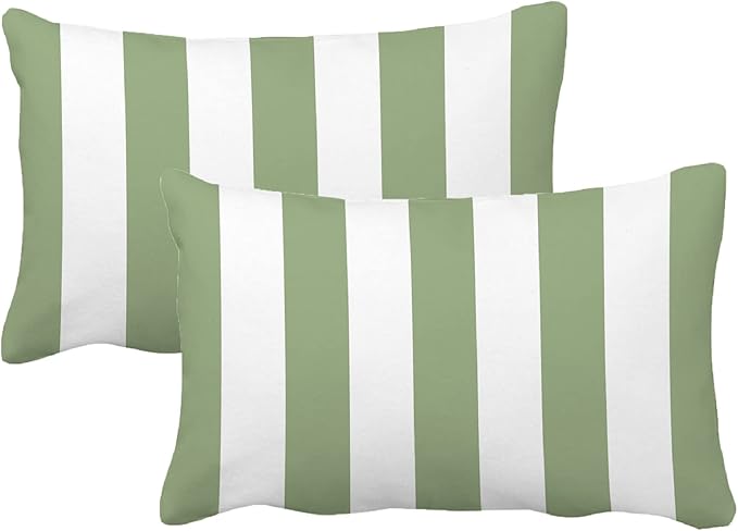 Leaveland Sage Green and White Stripe Set of 2 12x20 Inch Cotton Polyester - Image 5