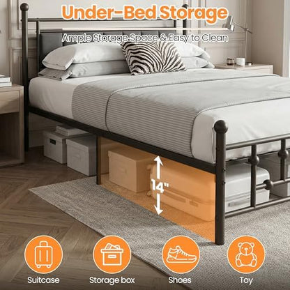 velvet upholstered full bed frame with headboard, side view